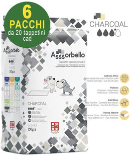 120 Tappetini igienici per cani Asssorbello Charcoal 60x90 - 6 pacchi da 20 pezzi cad.