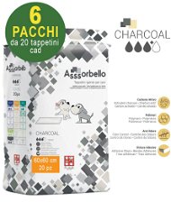 120 Tappetini igienici per cani Asssorbello Charcoal 60x60 - 6 pacchi da 20 pezzi cad.