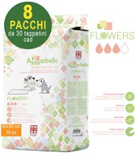 240 Tappetini igienici per cani Asssorbello Flower 60x90 - 8 pacchi da 30 pezzi cad.
