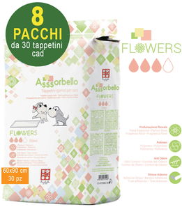 240 Tappetini igienici per cani Asssorbello Flower 60x90 - 8 pacchi da 30 pezzi cad.