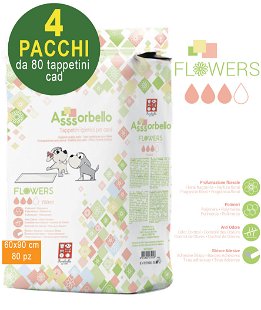 320 Tappetini igienici Asssorbello Flower 60x90 cm per cani - 4 pacchi da 80 pezzi cad.