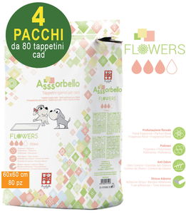 320 Tappetini igienici Asssorbello Flower 60x60 cm per cani - 4 pacchi da 80 pezzi cad.