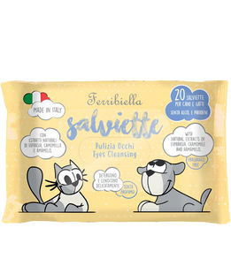 Salviette pulizia occhi con estratti naturali di camomilla per cani e gatti