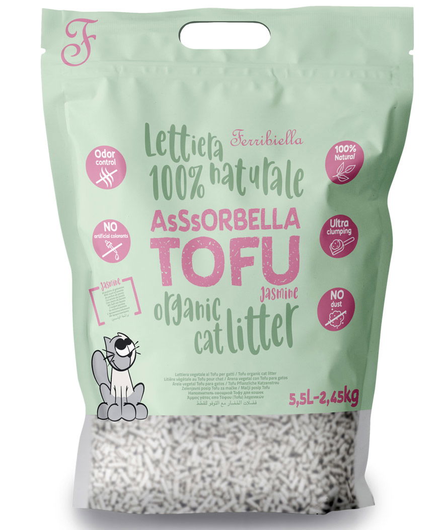 Assorbella lettiera per gattic naturale al tofu Jasmine 5,5 litri conf.  6 pezzi