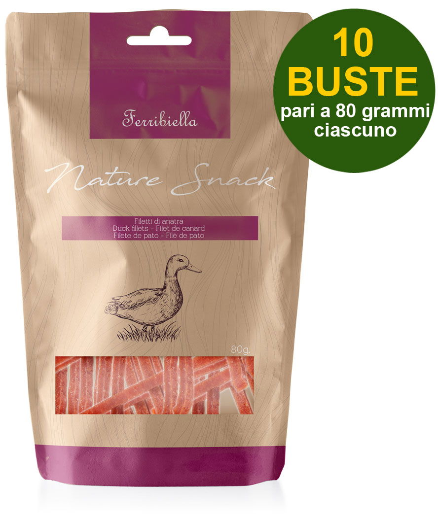 Snack Nature filetto di anatra per cani 10 buste da 80 g cad