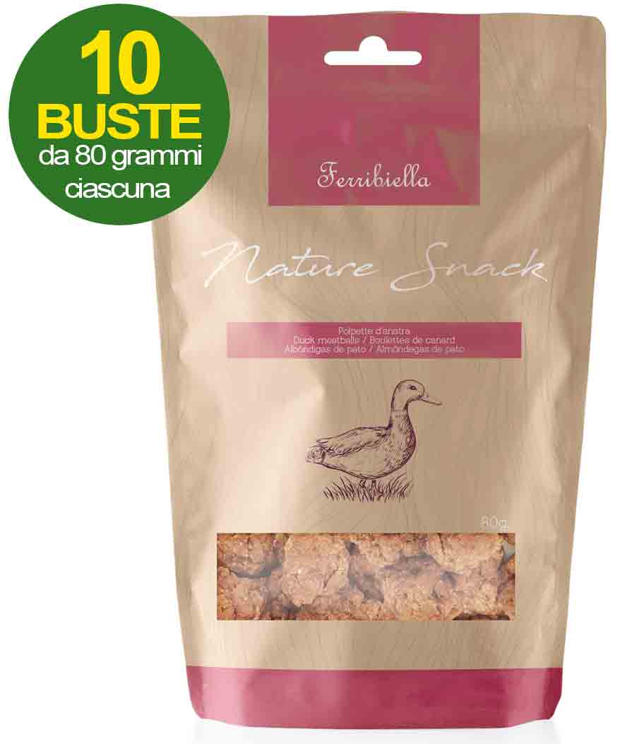 Nature Snack polpette d'anatra per cani 10 buste da 80 g cad