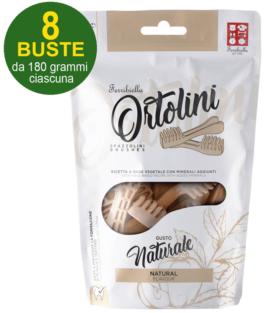 Snack Spazzolini per cani gusto Ortolini naturale misura Medium 8 buste da 180 g ciascuna