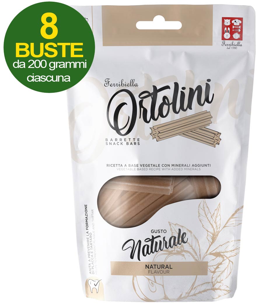 Snack Barrette per cani Ortolini gusto naturale misura Small 8 buste da 200 g ciascuna