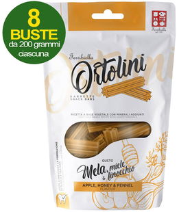 Ortolini snack barrette per cani gusto mela, miele e finocchio misura Small 8 buste da 200 g cad