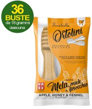 Ortolini snack spazzolini per cani gusto mela, miele e finocchio 36 mini pack da 2 pezzi ciascuno