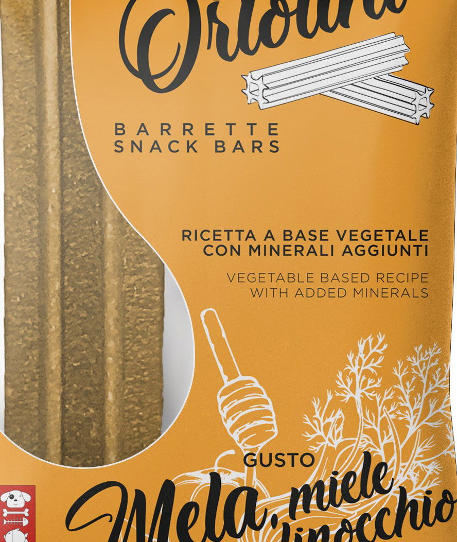 Snack Barrette per cani Ortolini gusto mela, miele e finocchio 36 mini pack da 2 pezzi ciascuno - foto 1