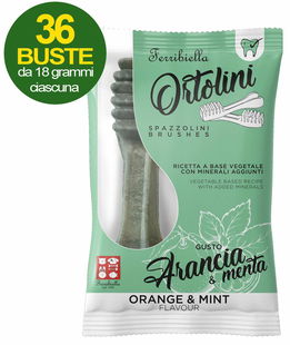 Ortolini snack spazzolini per cani gusto arancia e menta 36 mini pack da 2 pezzi ciascuno