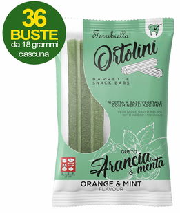 Ortolini snack barrette per cani gusto arancia e menta 36 mini pack da 2 pezzi ciascuno