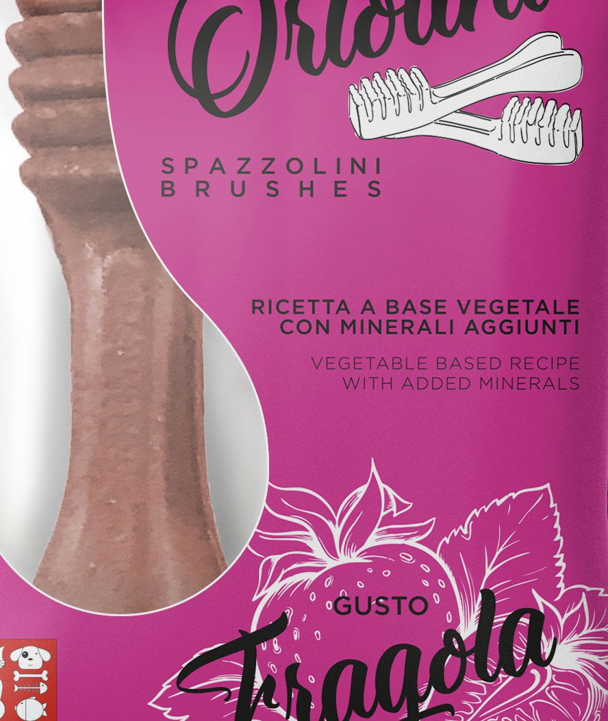 Snack Spazzolini per cani Ortolotti gusto fragola 36 mini pack da 2 pezzi ciascuno - foto 1