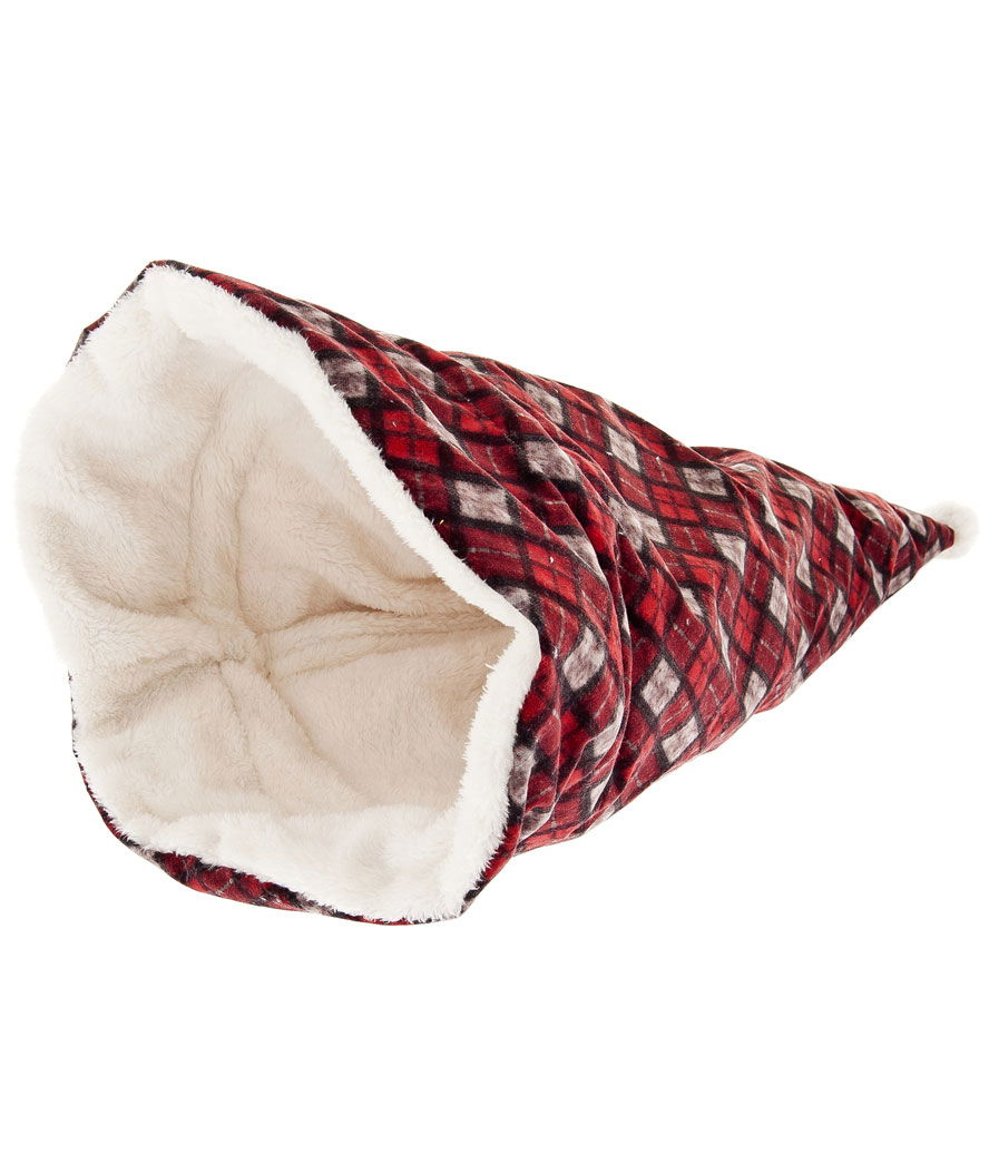 Cuccia tana a forma di cappello Babbo Natale con squicker sonoro per cani e gatti