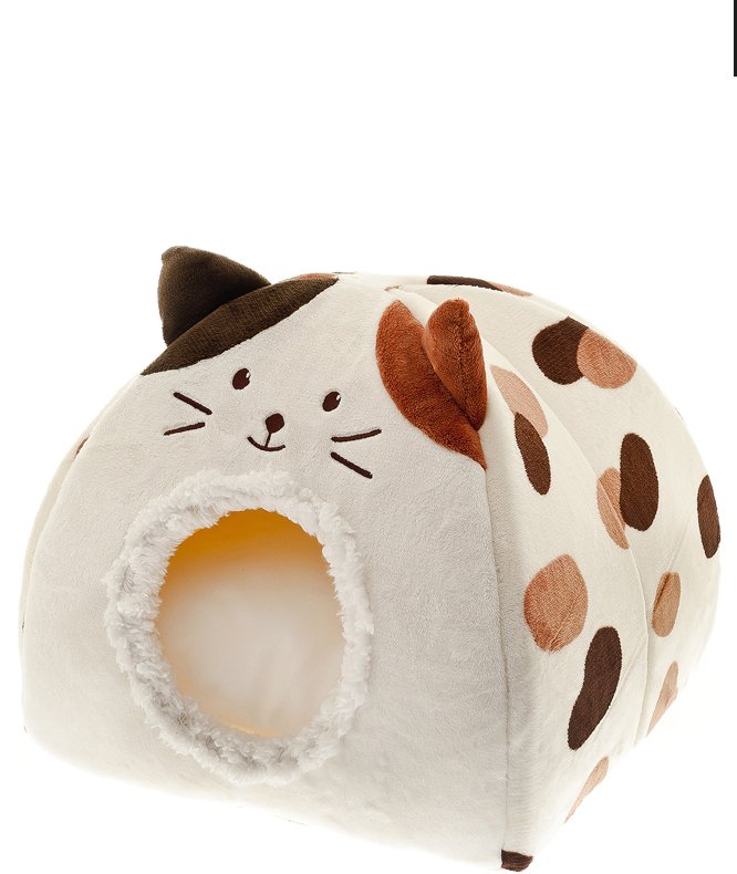 Cuccia igloo a forma di gatto in morbido peluche fantasia maculata per cani e gatti