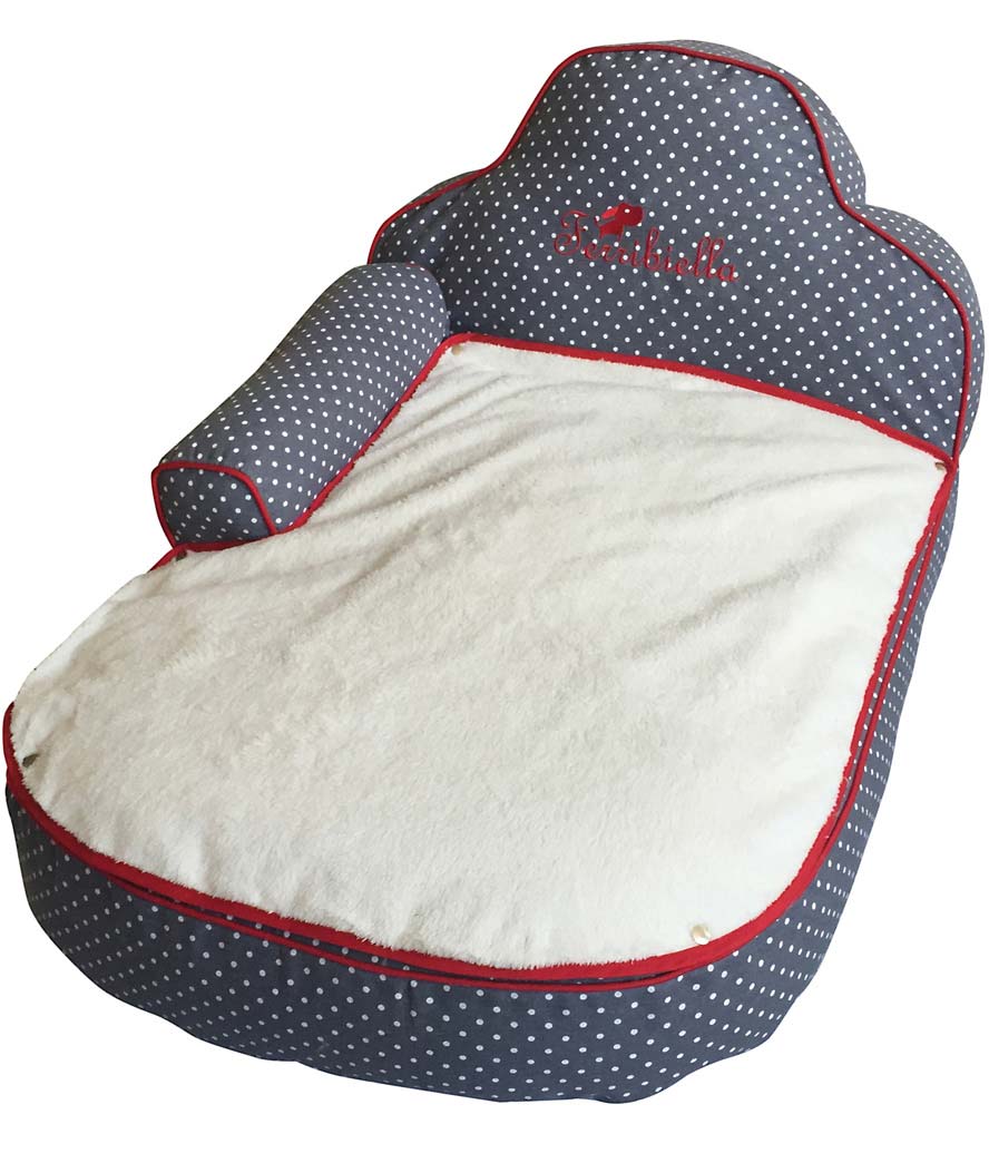 Divanone morbido a pois extra imbottito con cuscino in pellicciotto reversibile per cani e gatti