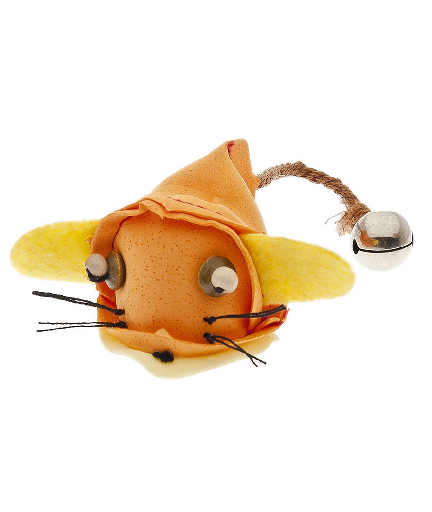 Gioco topolino sonoro artigianale con campanellino per gatti
