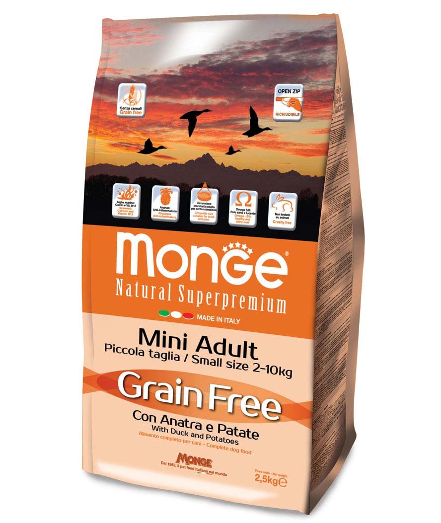 Monge Grain Free Mini Adult Anatra e Patate 2,5 kg per cani
