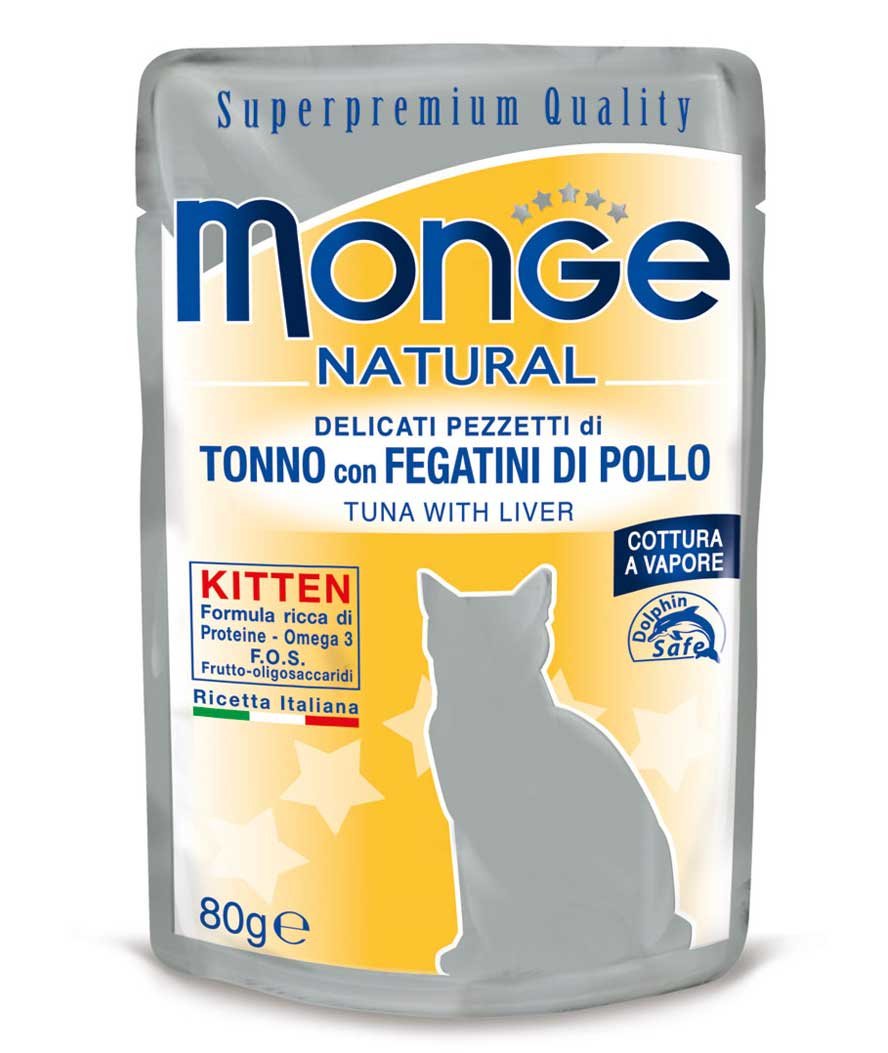 Monge Natural Superpremium Kitten Tonno con Fegatini di Pollo 80 g per gatti