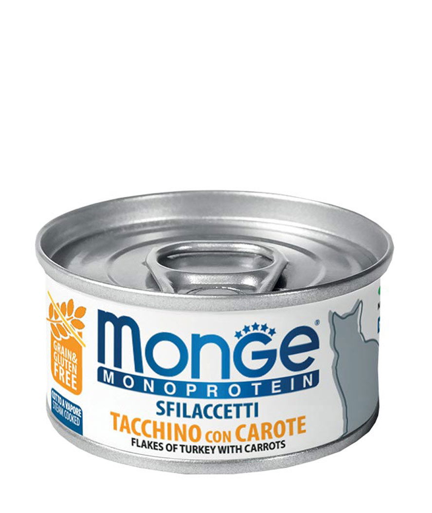 Monge sfilaccetti tacchino con carote 80 g per gatti