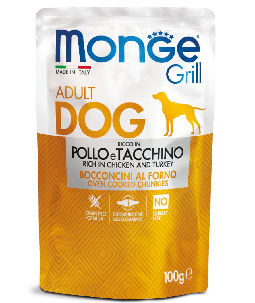 Monge Grill Bocconcini con Pollo e Tacchino 100 g x 24 buste per cani