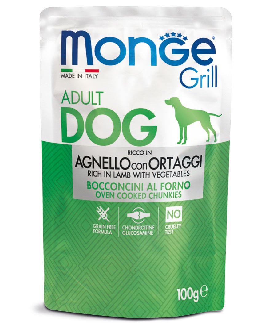 Monge Grill Bocconcini con Agnello e Verdure 100 g x 24 buste per cani
