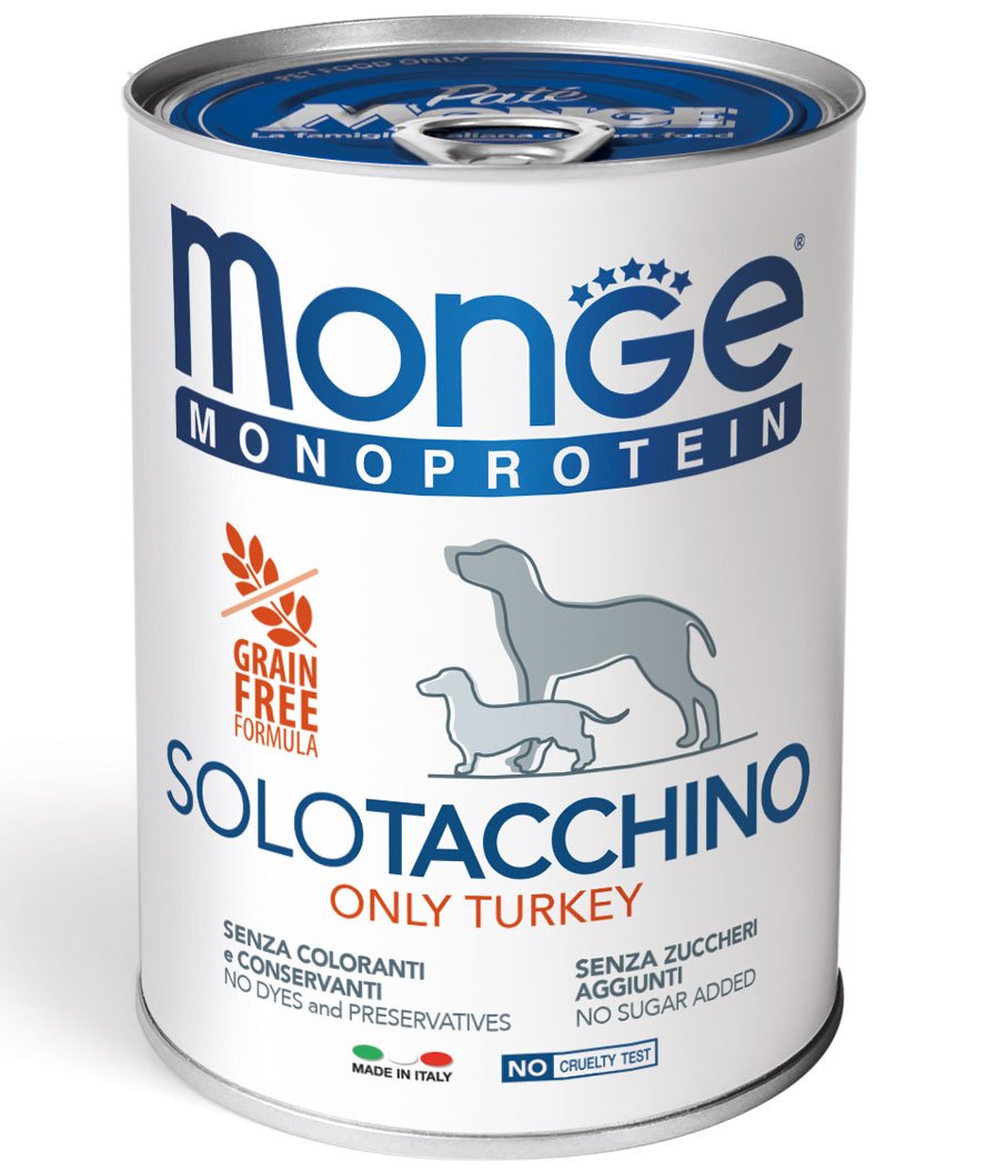 Monge Monoproteico Solo Tacchino 24 lattine da 400 g per cani, spedizione gratuita