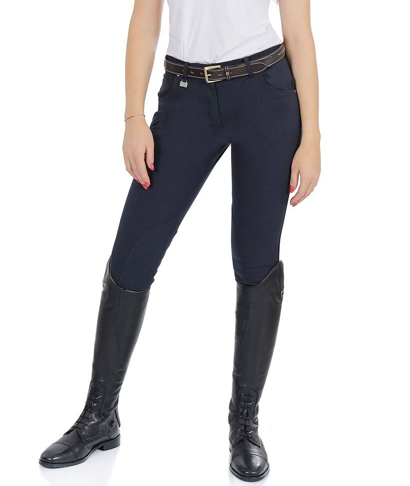 PROMOZIONE Pantalone da donna per equitazione RACE in cotone elasticizzato taglio anatomico due tasche con zip BLU 38 - foto 7
