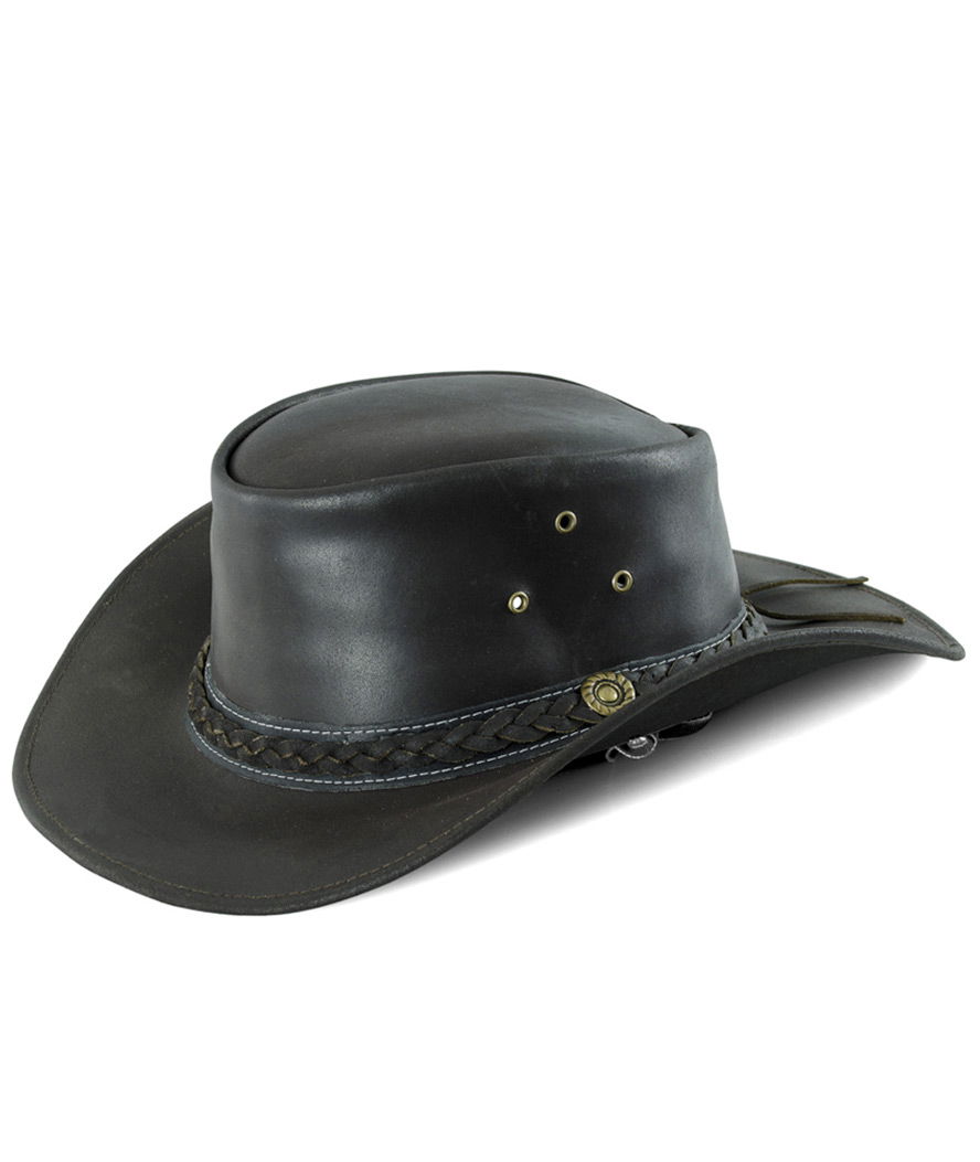 Cappello western in pelle con treccia