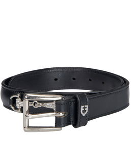 PROMOZIONE Cintura in cuoio Diamond fibbia modello filetto con brillantini 100 CN NERO/SILVER