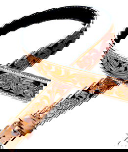Cintura western cuoio floreale crine cavallo