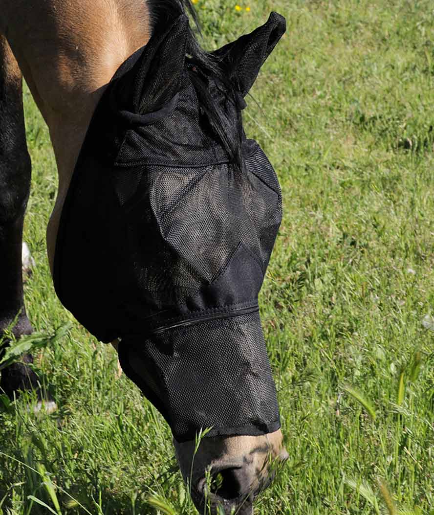 Maschera per cavallo antimosche in PVC con copriorecchie chiusura tessuto a strappo e cerniera - foto 3