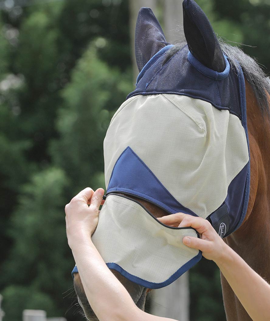 Maschera per cavallo antimosche in PVC con copriorecchie chiusura tessuto a strappo e cerniera - foto 5