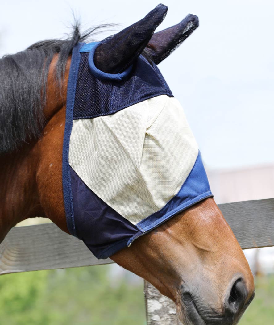 Maschera per cavallo antimosche in PVC con copriorecchie chiusura tessuto a strappo e cerniera - foto 6