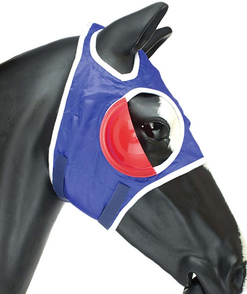 Maschera antimosche per cavallo in nylon con paraocchi e chiusura tessuto a strappo regolabile