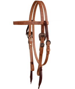 Testiera western per cavalli in cuoio oliato con frontalino dritto e fibbie decorate