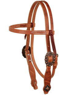 Testiera western in cuoio con fibbie lavorate e concho con decoro pietra