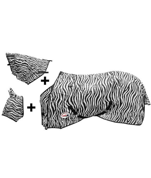 Coperta in rete antimosche Zebra completa di maschera e copricollo staccabili