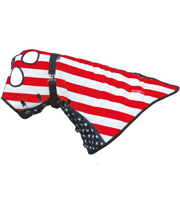 Cappuccio per cavalli in tessuto traspirante imbottito 300g soggetto bandiera USA con apertuta occhi e orecchie
