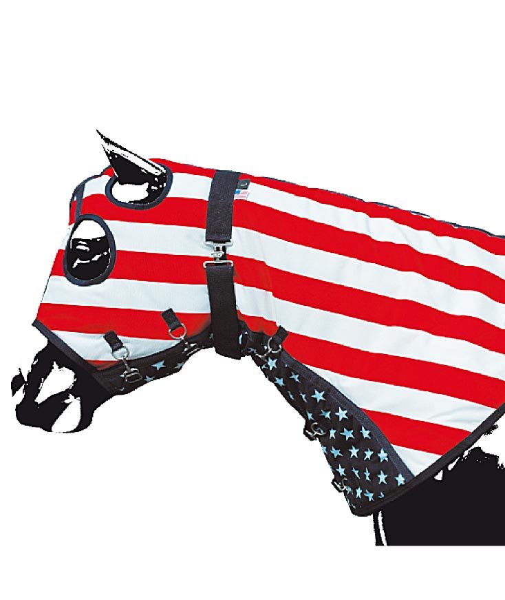 Cappuccio per cavalli in tessuto traspirante imbottito 300g soggetto bandiera USA con apertuta occhi e orecchie - foto 1