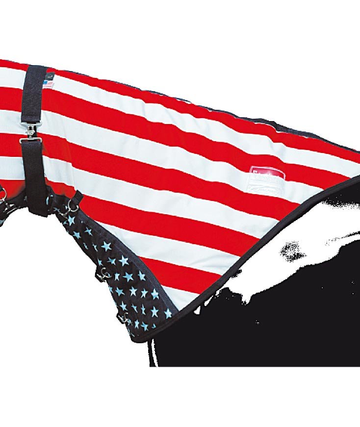 Cappuccio per cavalli in tessuto traspirante imbottito 300g soggetto bandiera USA con apertuta occhi e orecchie - foto 2