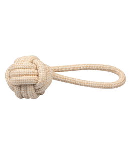 Gioco per cani a forma di palla da 12 cm con tirante in corda lunghezza complessiva 31 cm