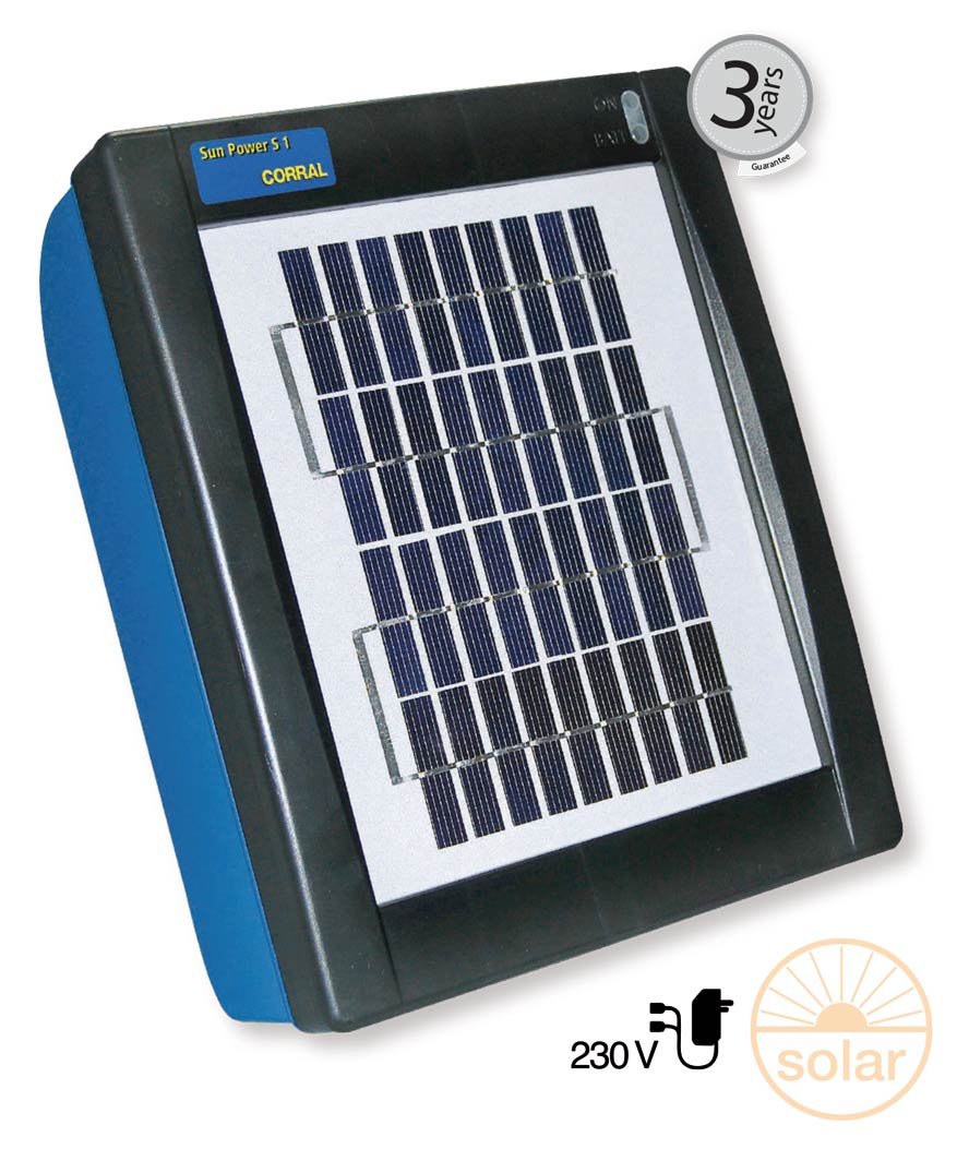 Elettrificatore con pannello solare integrato CORRAL SUN POWER S2 per recinzioni fino a 2 km per cavalli, cani e animali da reddito