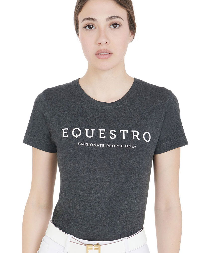 T-shirt da equitazione per donna a maniche corte in cotone con stampa Equestro