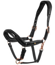 Cavezza per cavalli regolabile in morbido cuoio con dettagli lucidi e fibbie rose gold