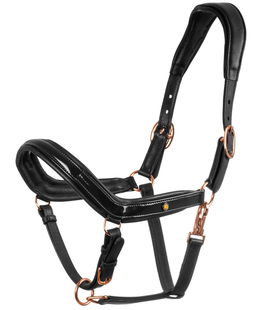 Cavezza per cavalli regolabile in morbido cuoio con dettagli lucidi e fibbie rose gold