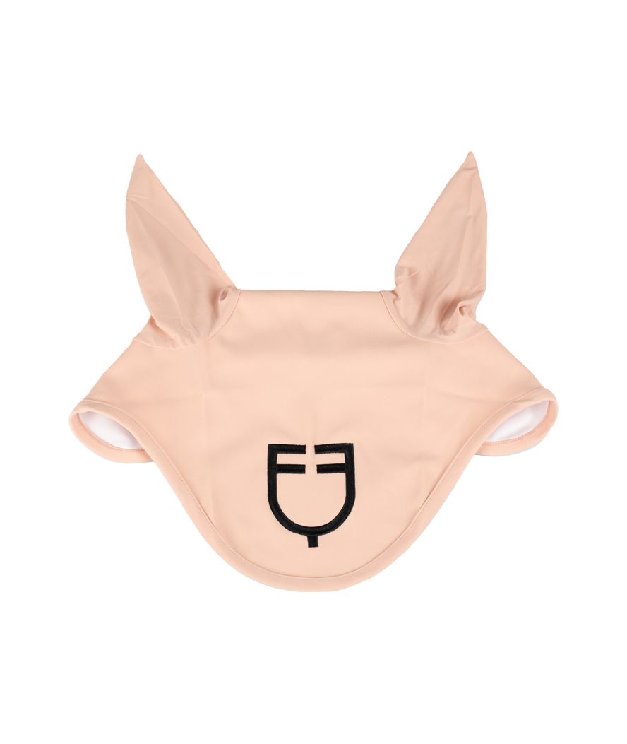 Cuffia antimosche in in tessuto tecnico elasticizzato con logo ricamato a contrasto