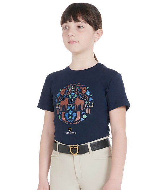 T-shirt da equitazione per bambina slim fit con fantasia scuderia - foto 3