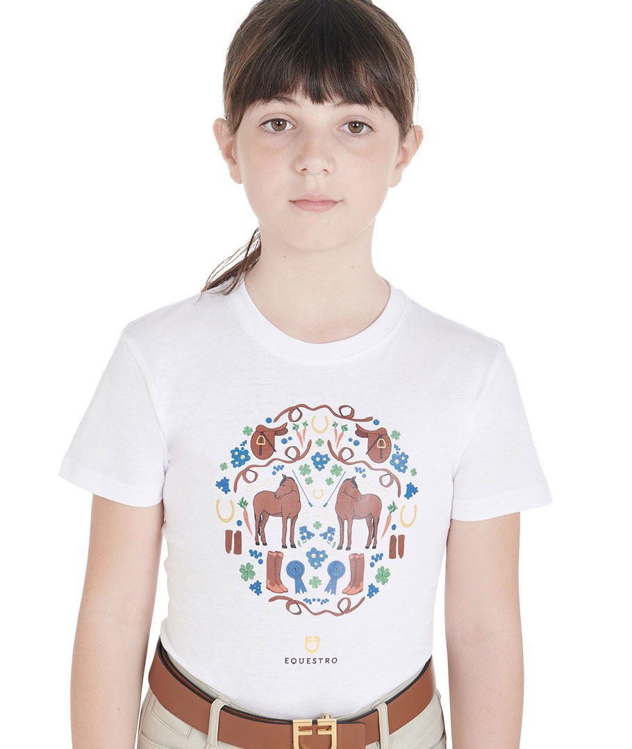 T-shirt da equitazione per bambina slim fit con fantasia scuderia - foto 4